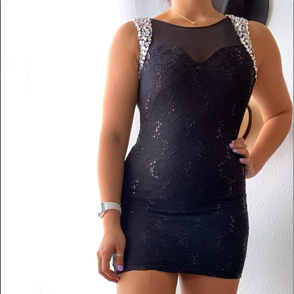 Black Sequence/Lace Mini Dress